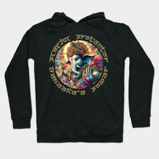 Playful Protector: Ganesha's Power in Colorful Circle - Blue, Yellow, Green, Red, Orange, Purple, White, Black Hoodie